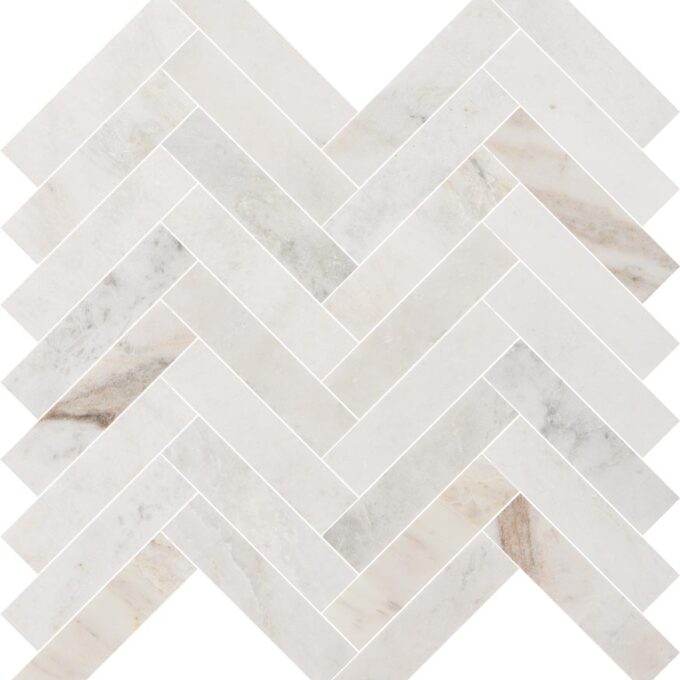 Valentino Bianco 1"x4" Herringbone Honed Marble Mosaic