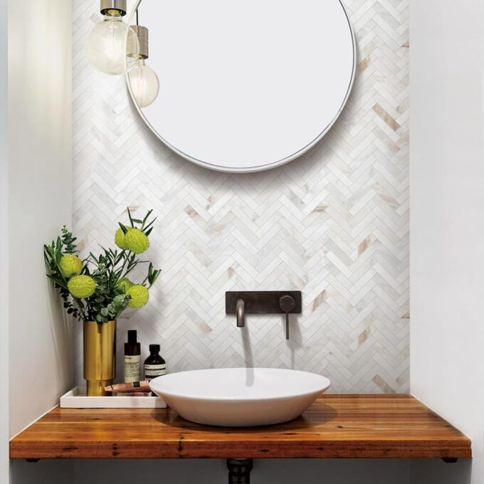 Valentino Bianco 1"x4" Herringbone Honed Marble Mosaic