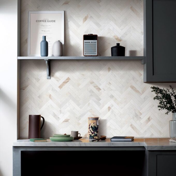 Valentino Bianco 1"x4" Herringbone Honed Marble Mosaic