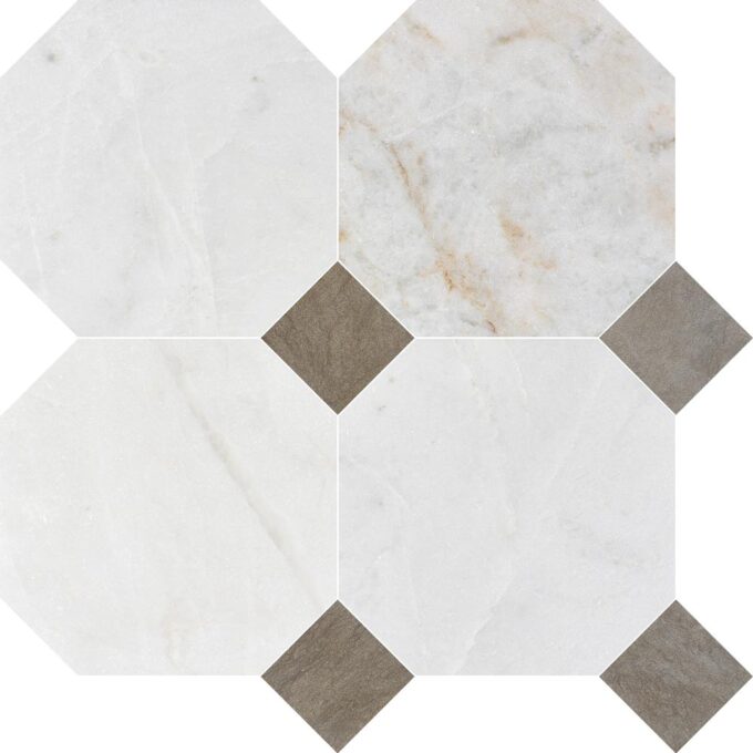 Valentino Bianco 6" Octagon With Latte Dot Honed Marble Mosaic