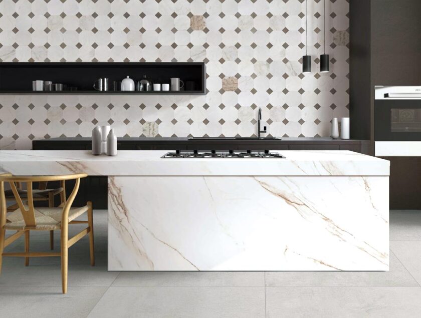 Valentino Bianco 6" Octagon With Latte Dot Honed Marble Mosaic - Image 6