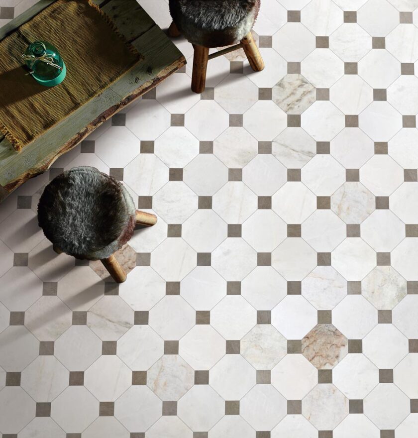 Valentino Bianco 6" Octagon With Latte Dot Honed Marble Mosaic - Image 4