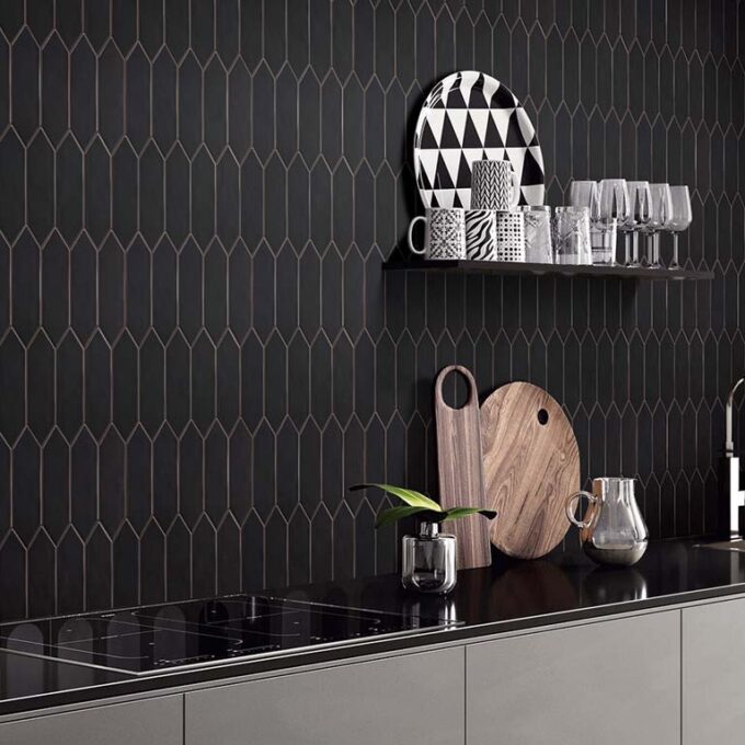 Mondial Black Matte 2"x6" Picket Porcelain Mosaic