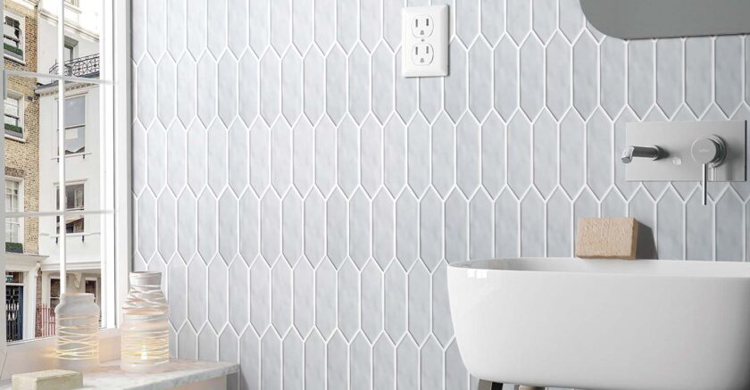 Mondial Soft Grey Gloss 2"x6" Picket Porcelain Mosaic - Image 2