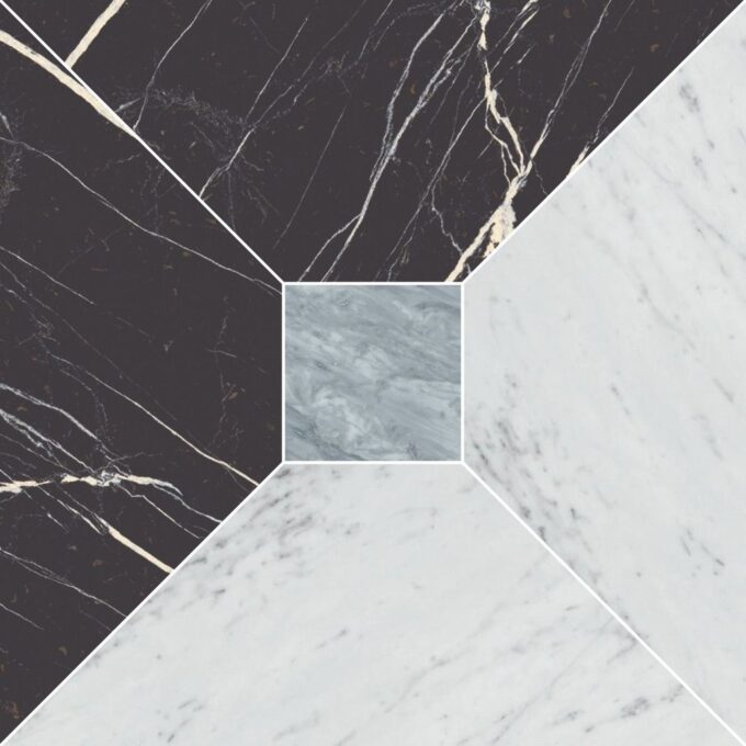 Majestic Nero Bianco Blue Matte Porcelain Mosaic