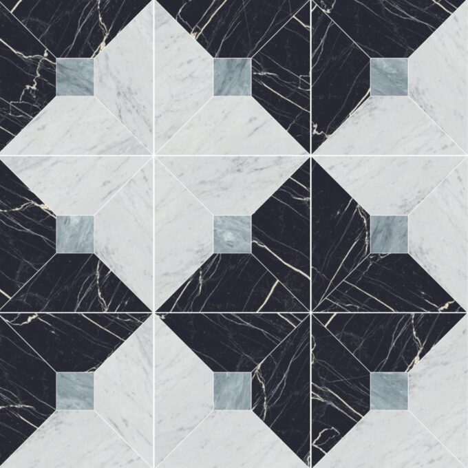 Majestic Nero Bianco Blue Matte Porcelain Mosaic